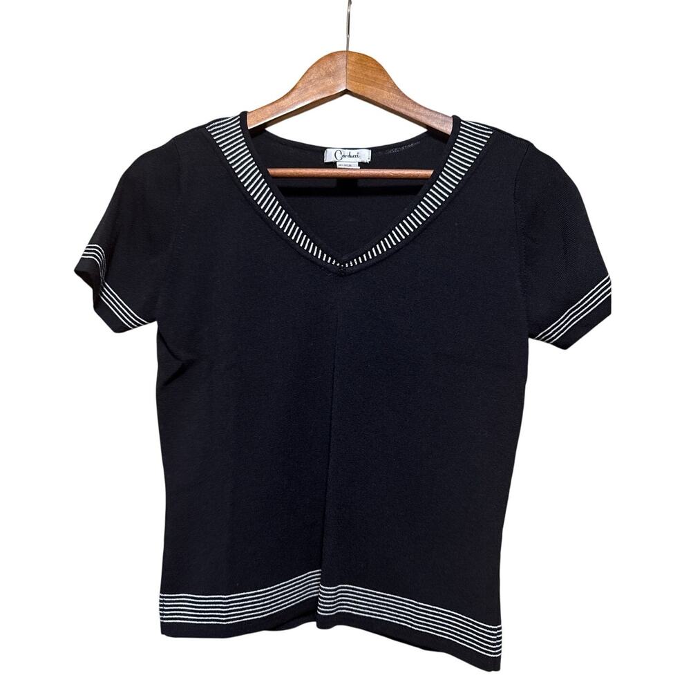 $7 Special: Carducci Black Fine Knit Black Sweater, White Detail,‎ Size Small